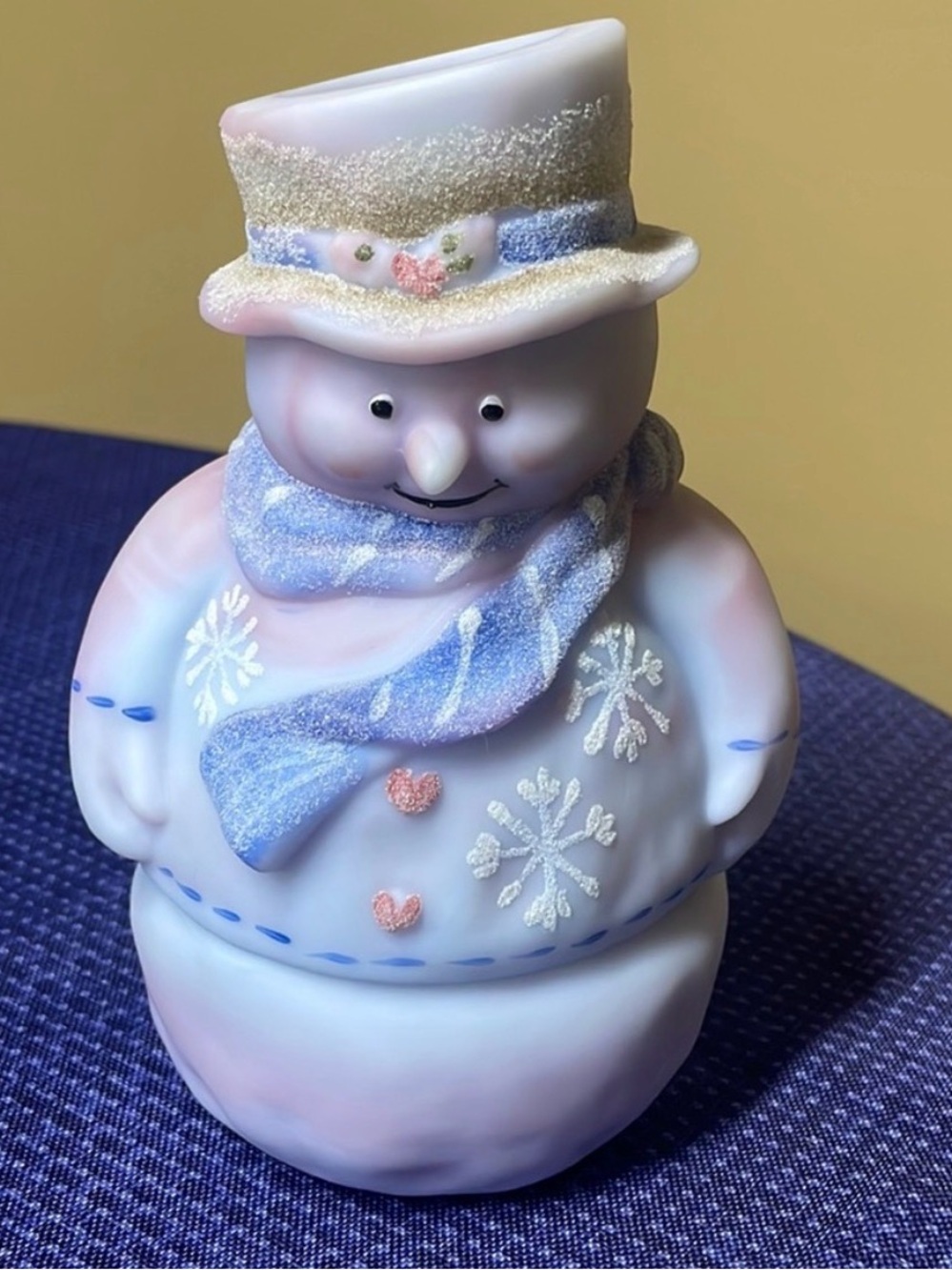 Fairy Lamp Fenton Art Glass Blue Burmese Snowman Fairy Lamp Signed S. Stephens